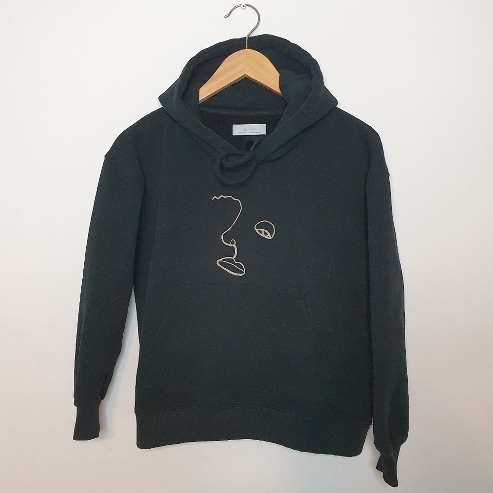 Oak + Fort Abstract Face Black Hoodie Size S